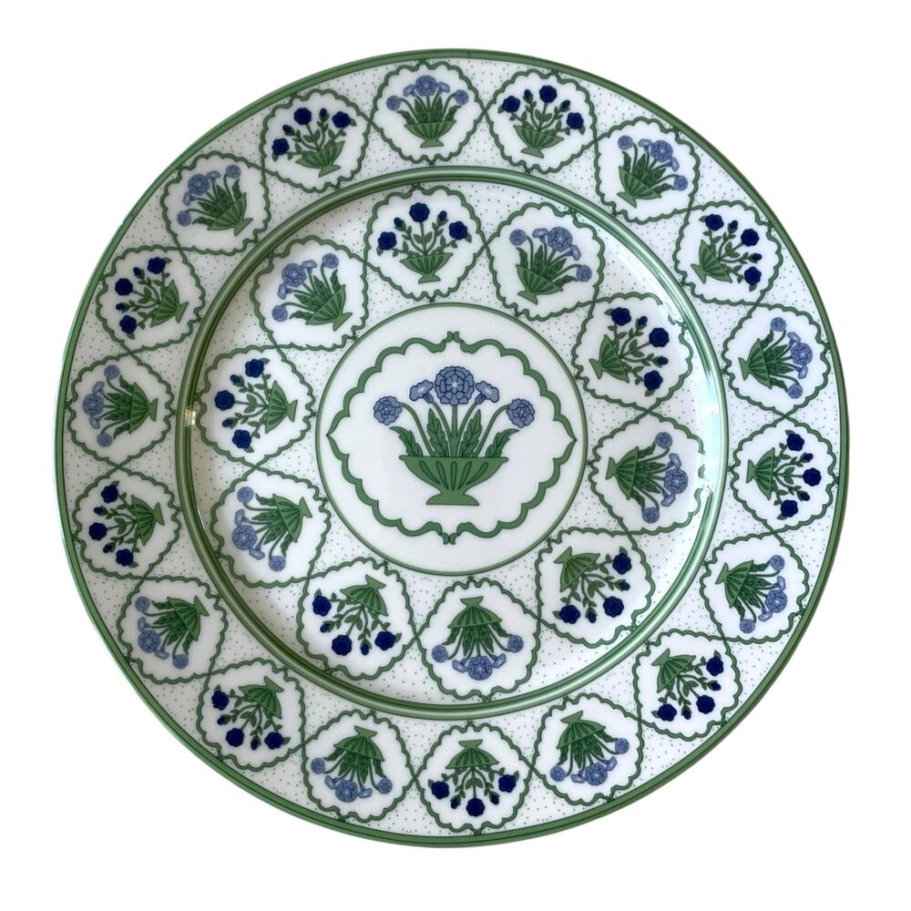 Grace Teaware Fine Porcelain Salad Plates 8in Green Blue Floral Set of 4 NEW